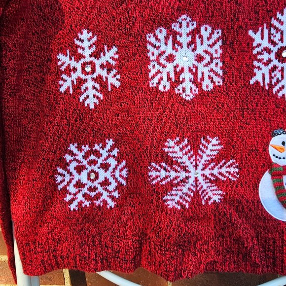 Karen Scott Christmas Pullover Sweater Red Marled Snowman Snow Snowflake scarf - Picture 5 of 12